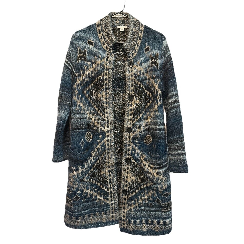 J. JILL Long Cardigan Sweater Duster Southwestern Wool Blend Size Small
